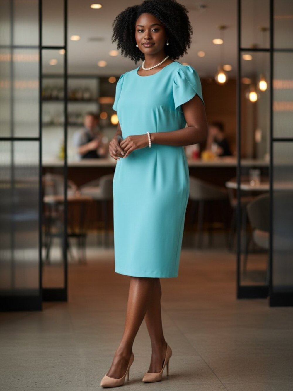 Antonio Melani Sheath Dress Womens 14 Aqua Blue Excellent Petal Sleeve